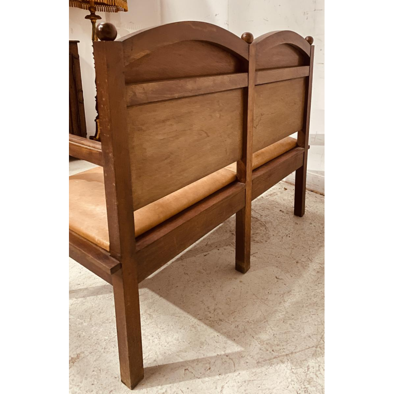 Art Deco two-seater bench in solid mahogany, 20th century