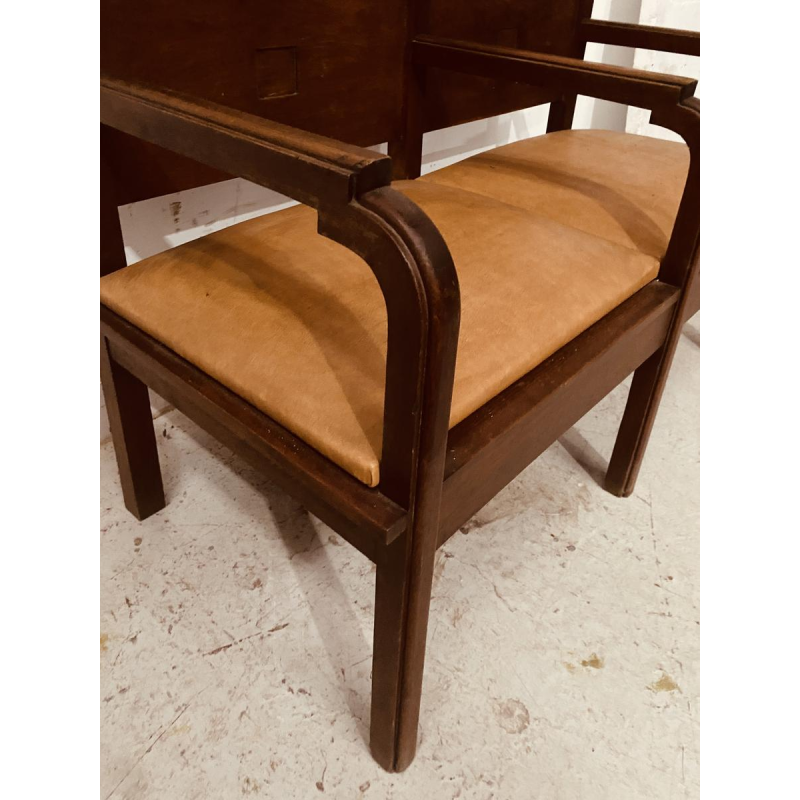 Art Deco two-seater bench in solid mahogany, 20th century