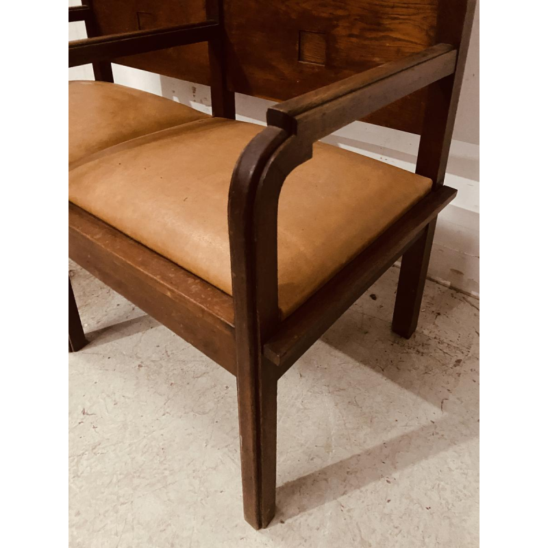 Art Deco two-seater bench in solid mahogany, 20th century