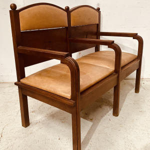 Art Deco two-seater bench in solid mahogany, 20th century