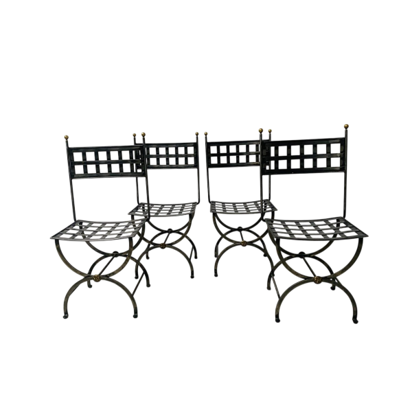 Set of four cast iron chairs with brass balls, 20th century