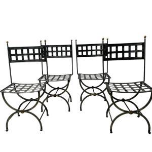 Set of four cast iron chairs with brass balls, 20th century