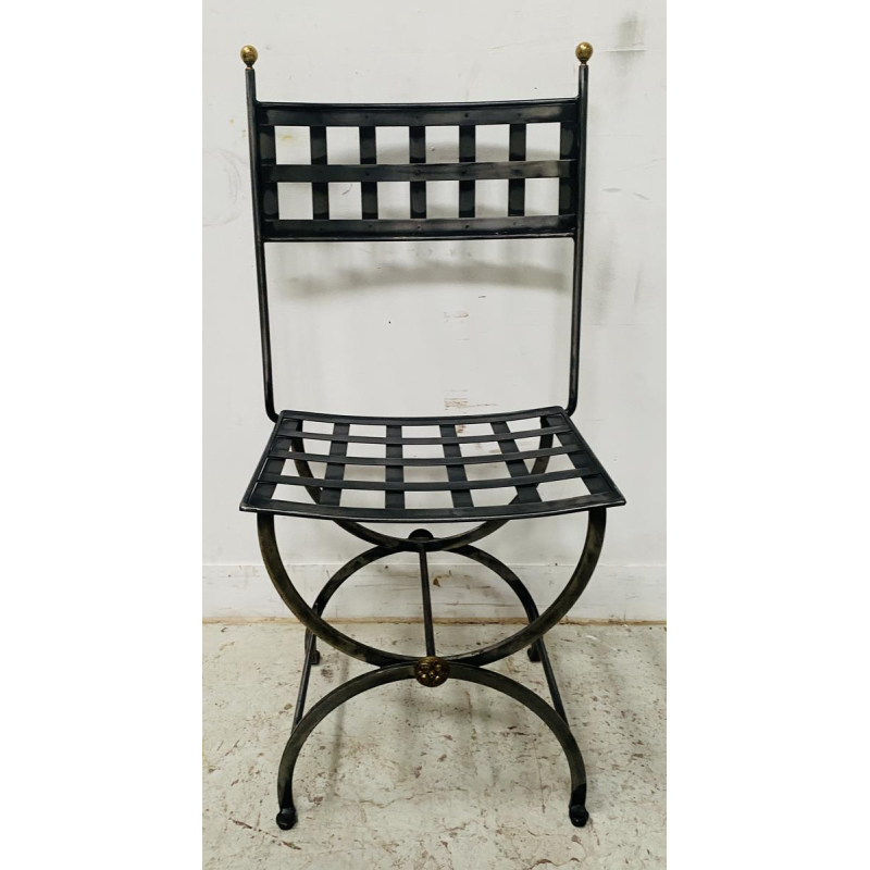 Set of four cast iron chairs with brass balls, 20th century