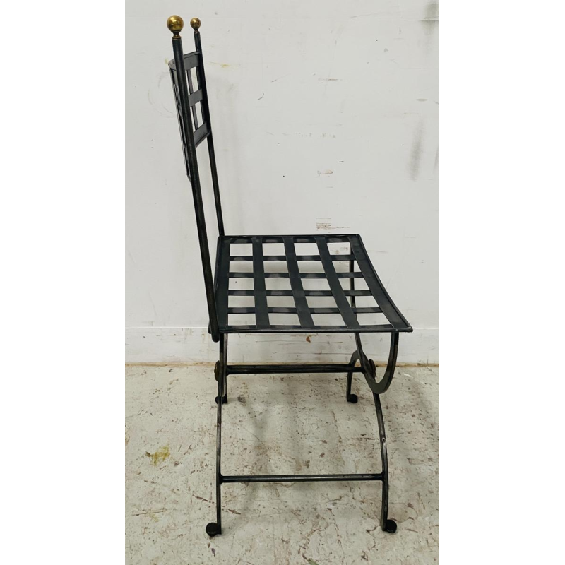 Set of four cast iron chairs with brass balls, 20th century