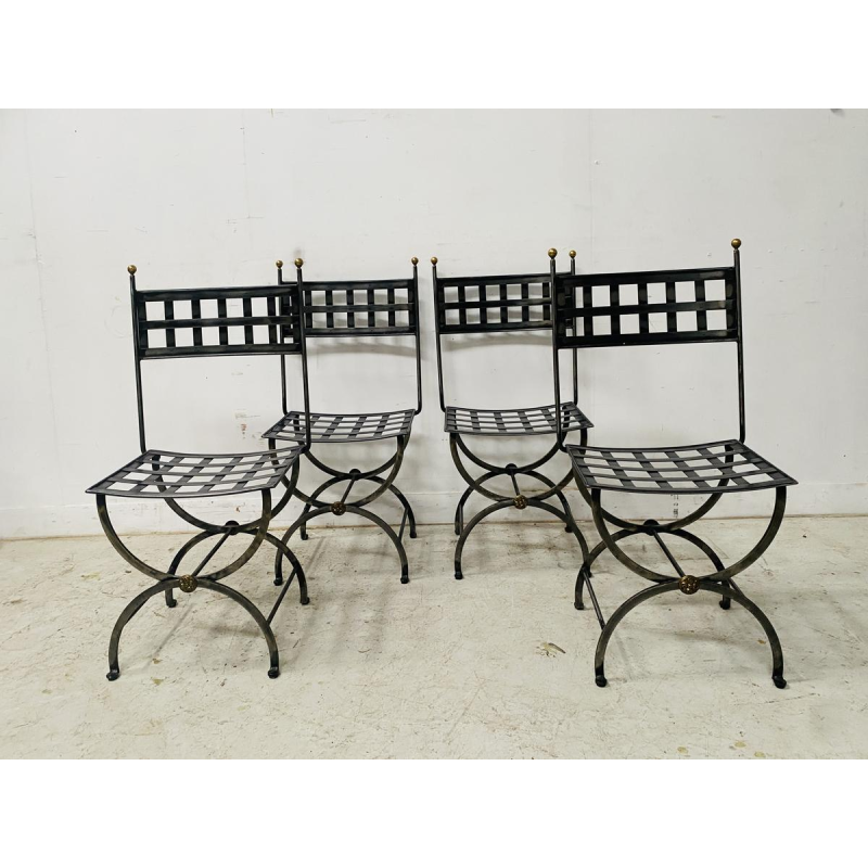 Set of four cast iron chairs with brass balls, 20th century