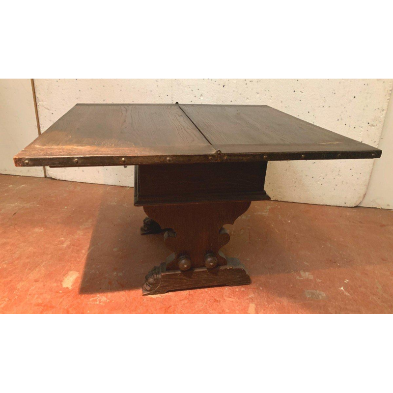 Table ou console en chêne sculpté, plateau dépliant à abattant, XXᵉ siècle