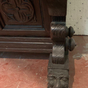 Gesneden eikenhouten tafel of console met uitklapbaar blad, 20e eeuw