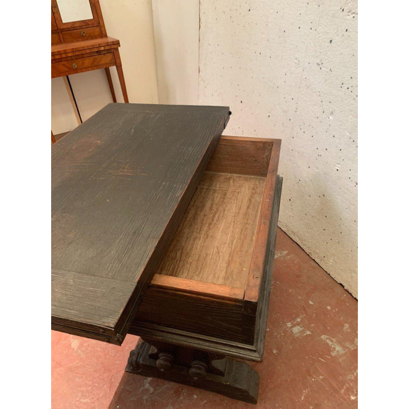 Gesneden eikenhouten tafel of console met uitklapbaar blad, 20e eeuw