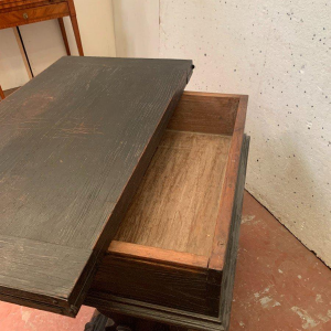 Carved oak table or console, drop-leaf top, 20th century