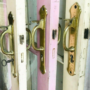 Pair of two antique double-glazed passage doors, 20th century