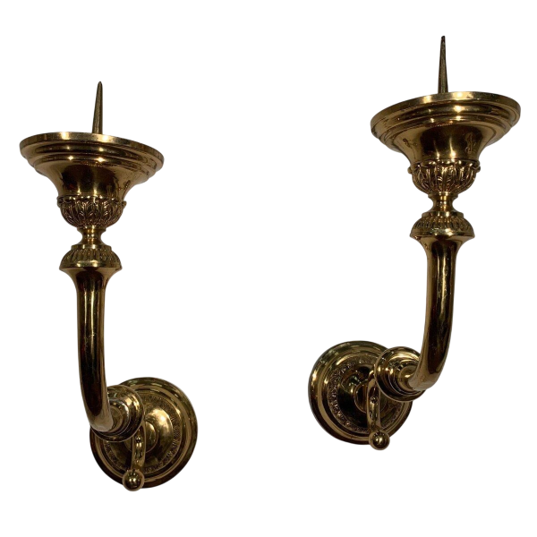 Pair of large gilt brass candlestick wall sconces, 20th century