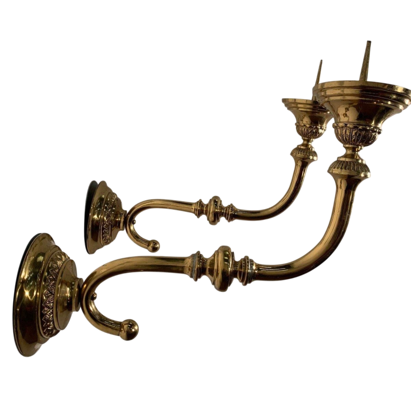 Pair of large gilt brass candlestick wall sconces, 20th century