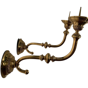 Pair of large gilt brass candlestick wall sconces, 20th century