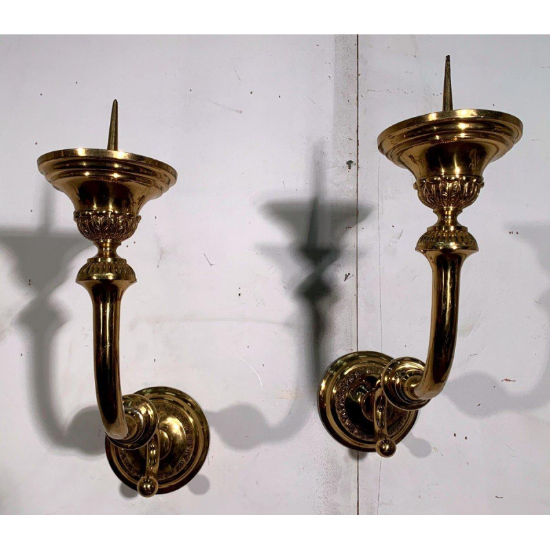Pair of large gilt brass candlestick wall sconces, 20th century