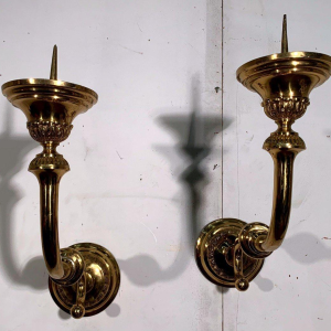 Pair of large gilt brass candlestick wall sconces, 20th century