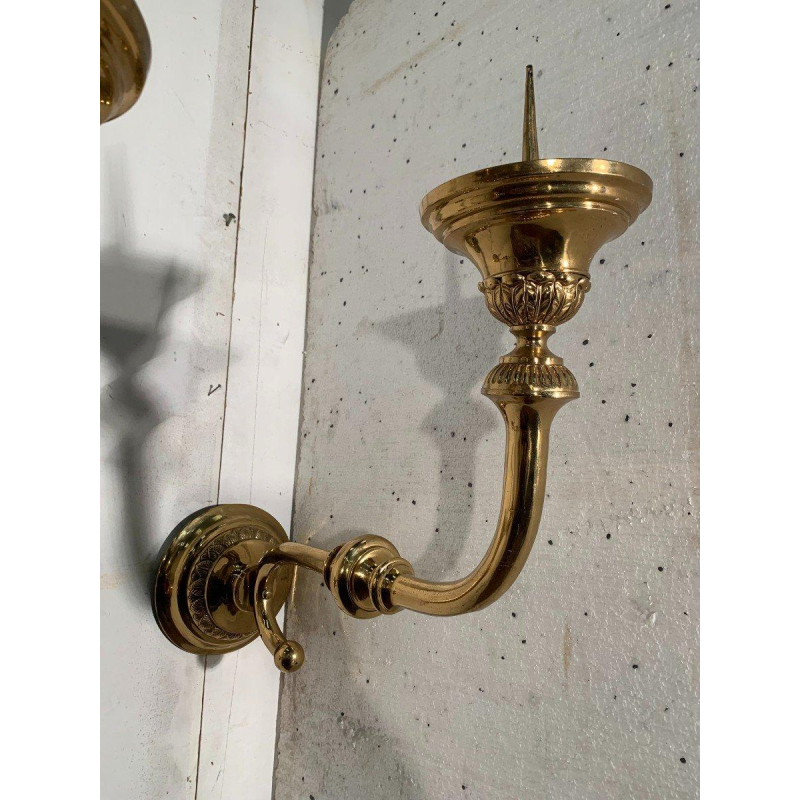 Pair of large gilt brass candlestick wall sconces, 20th century
