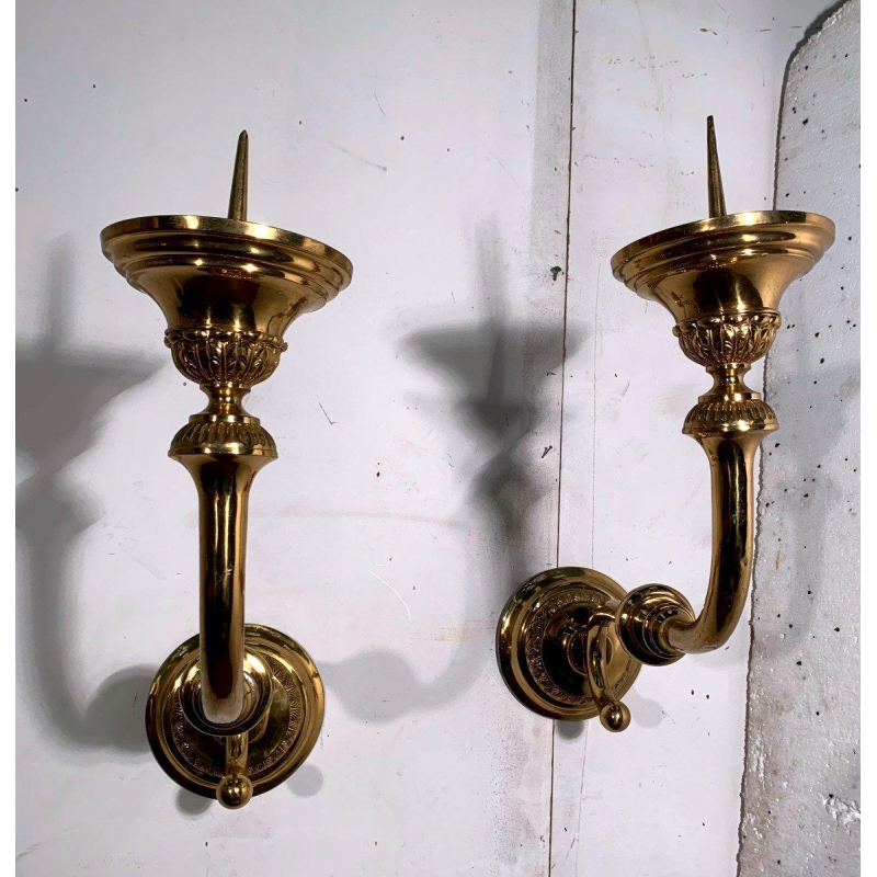 Pair of large gilt brass candlestick wall sconces, 20th century