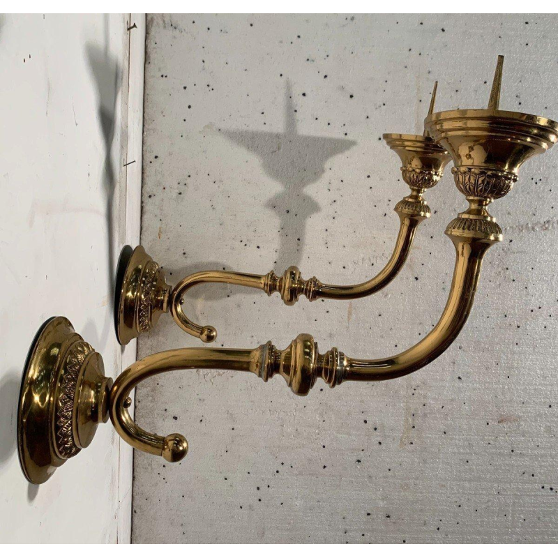 Pair of large gilt brass candlestick wall sconces, 20th century