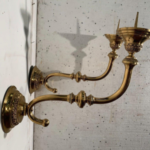 Pair of large gilt brass candlestick wall sconces, 20th century