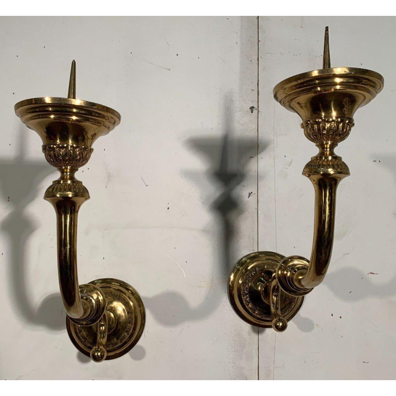 Pair of large gilt brass candlestick wall sconces, 20th century