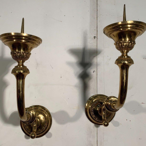 Pair of large gilt brass candlestick wall sconces, 20th century