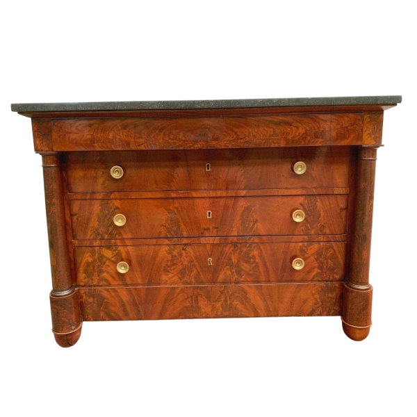 Empire period commode with detached columns, flame mahogany, 19th century