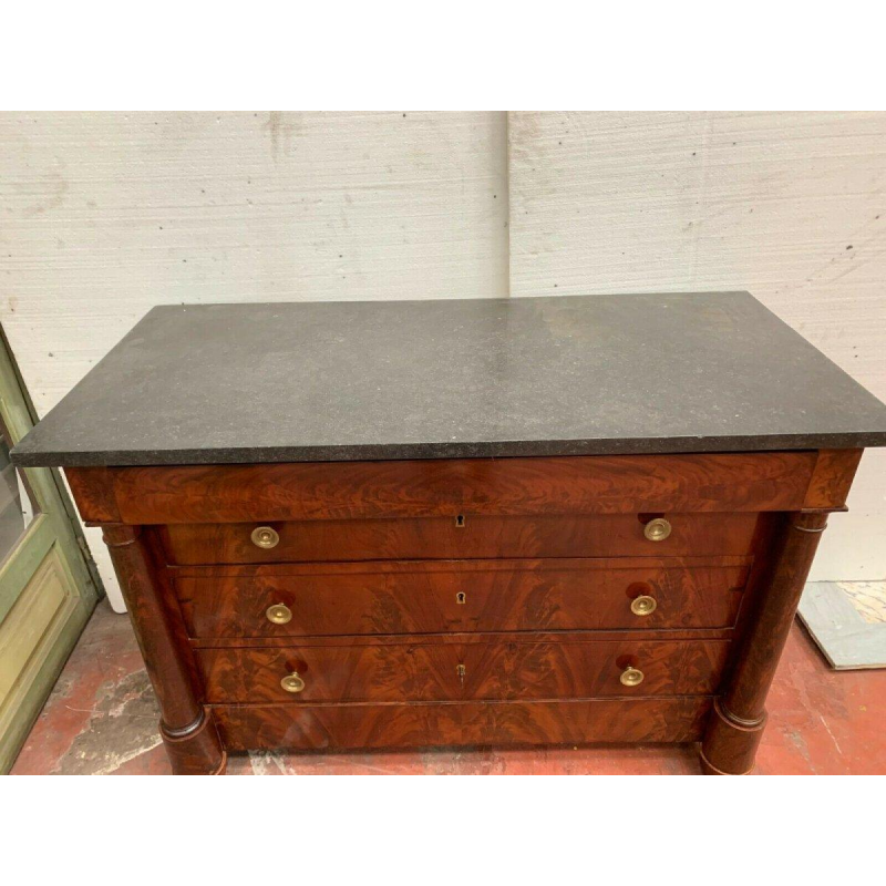 Empire period commode with detached columns, flame mahogany, 19th century