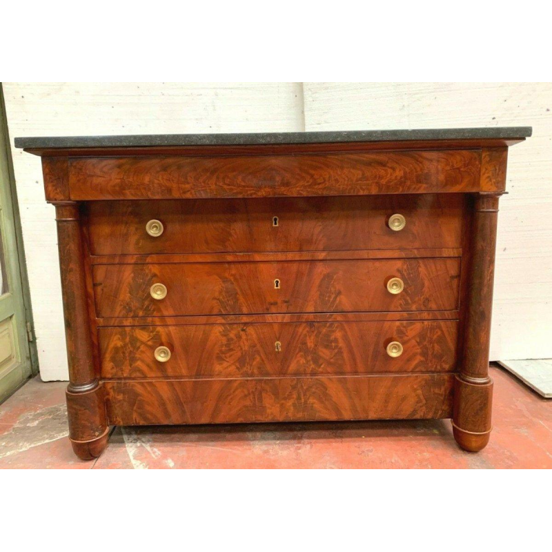 Empire period commode with detached columns, flame mahogany, 19th century