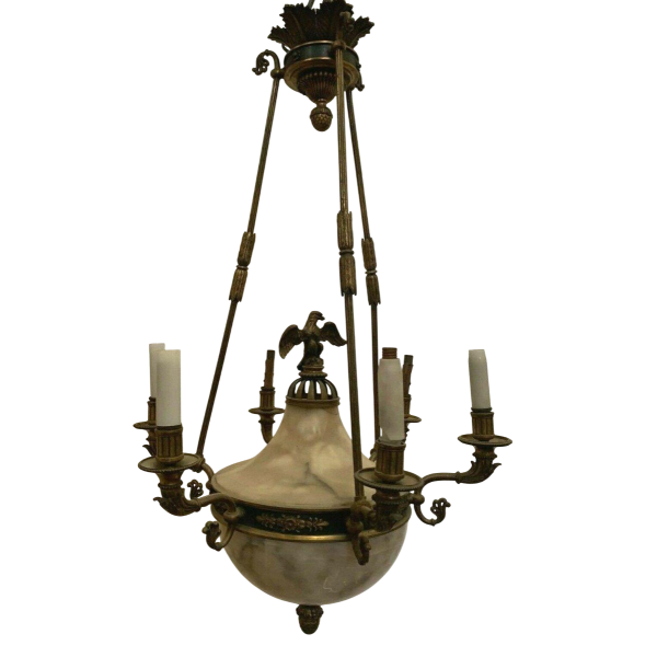 Empire chandelier in bronze and alabaster, 19th century, Napoleon III