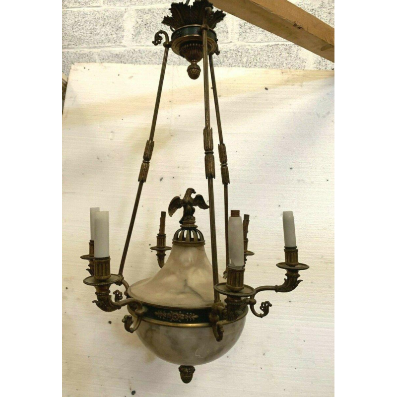Empire chandelier in bronze and alabaster, 19th century, Napoleon III