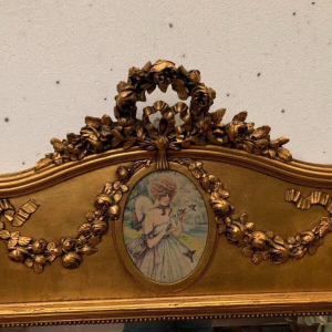 Louis XVI style trumeau mirror in wood and gilded stucco, 20th century