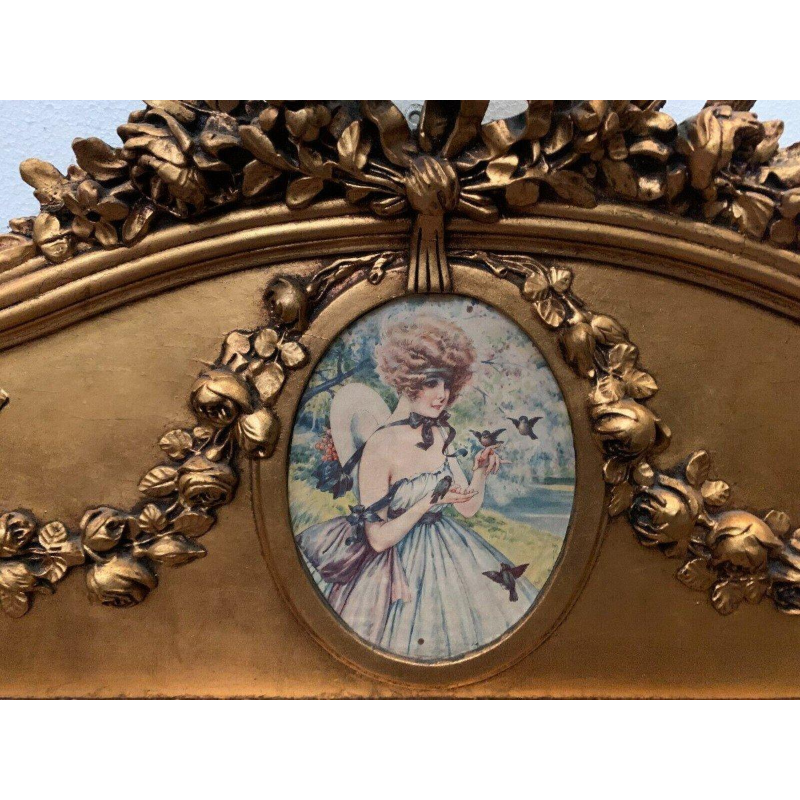 Louis XVI style trumeau mirror in wood and gilded stucco, 20th century