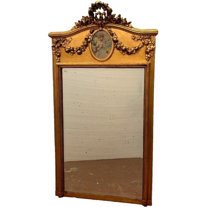 Miroir trumeau de style Louis XVI en bois et stuc doré, XXᵉ siècle