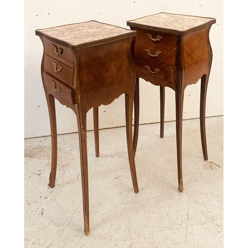 Pair of Louis XV style bedside tables in rosewood veneer, 20th century