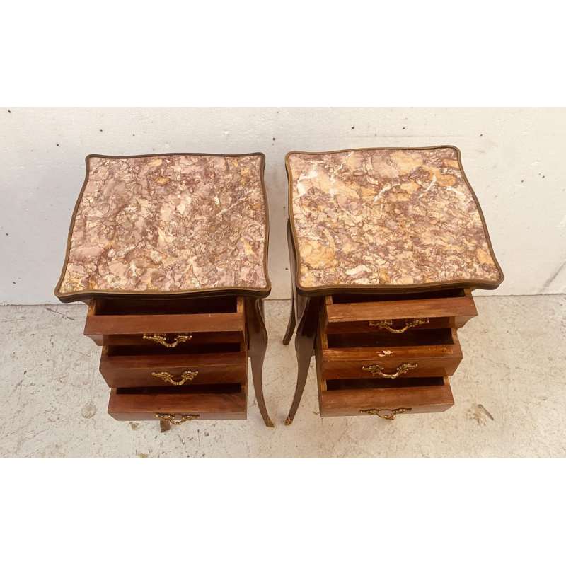 Pair of Louis XV style bedside tables in rosewood veneer, 20th century