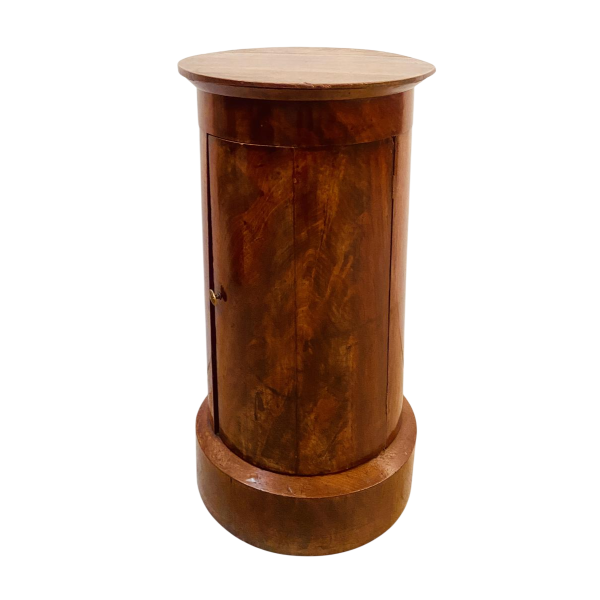 Napoleon III period cylinder bedside table or nightstand, mahogany veneer, 19th century