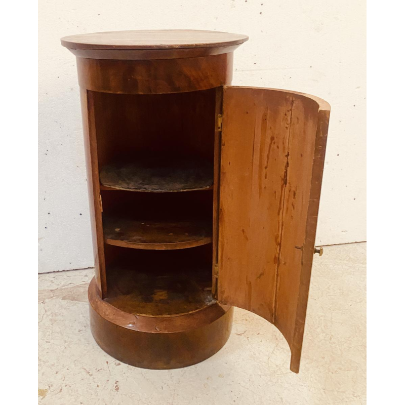 Napoleon III period cylinder bedside table or nightstand, mahogany veneer, 19th century