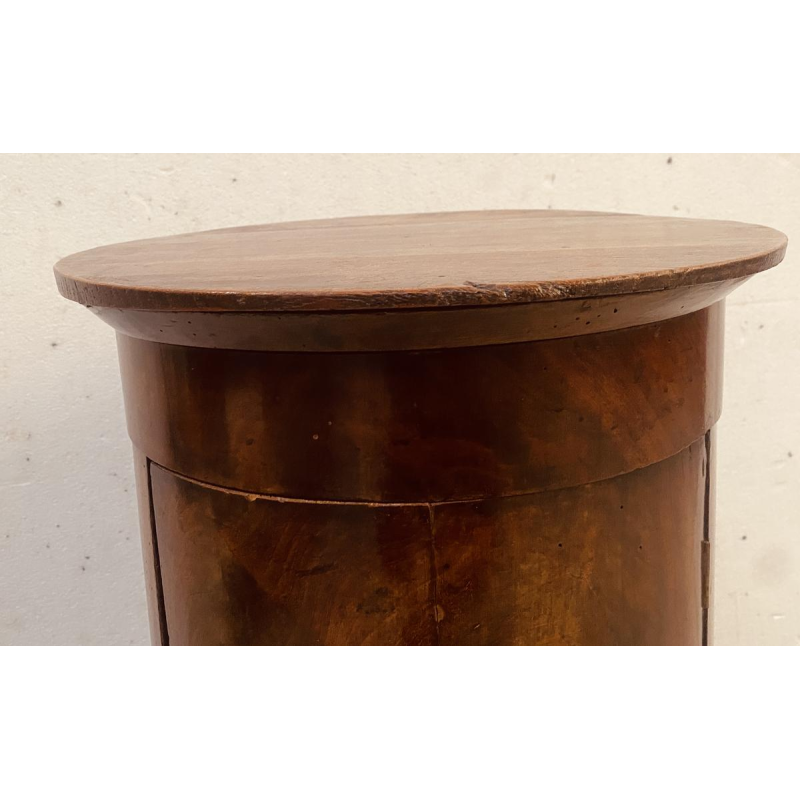 Napoleon III period cylinder bedside table or nightstand, mahogany veneer, 19th century