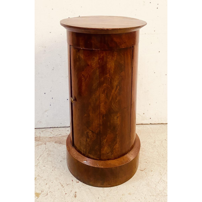 Napoleon III period cylinder bedside table or nightstand, mahogany veneer, 19th century