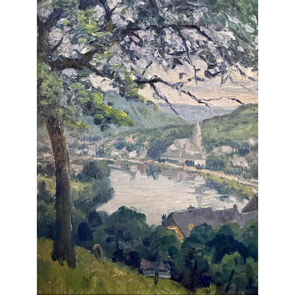 Eugène COLIGNON «Vallée de la Meuse à Profondeville» peinture huile sur toile marouflée