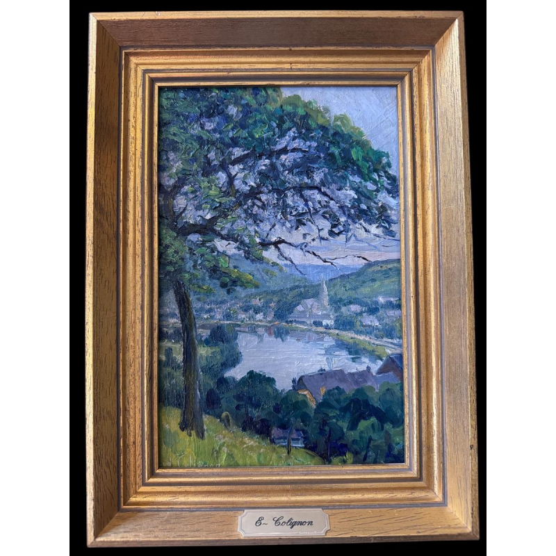 Eugène COLIGNON «Vallée de la Meuse à Profondeville» peinture huile sur toile marouflée