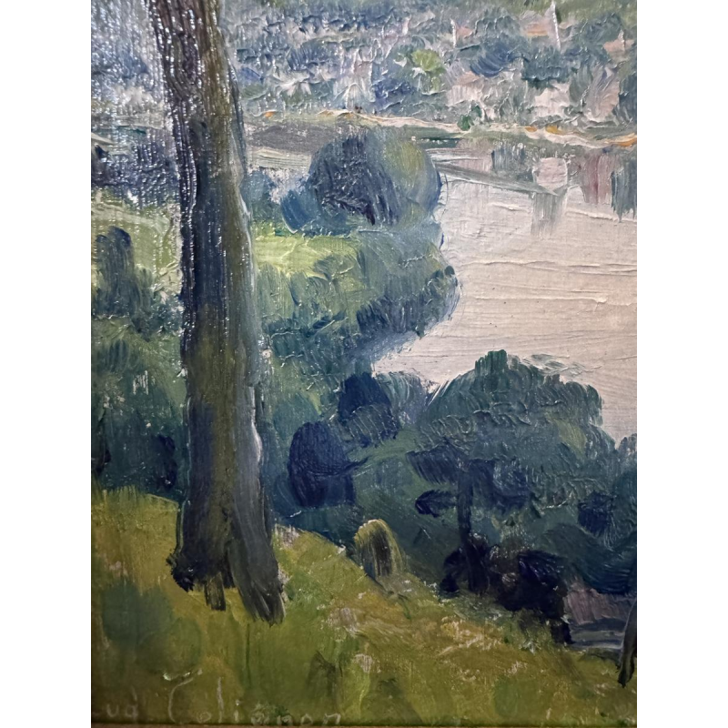 Eugène COLIGNON «Vallée de la Meuse à Profondeville» peinture huile sur toile marouflée