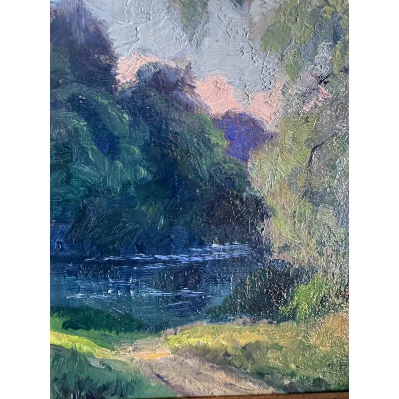 Eugène COLIGNON «Vallée du ruisseau de Gelbressée 1942» peinture huile sur panneau