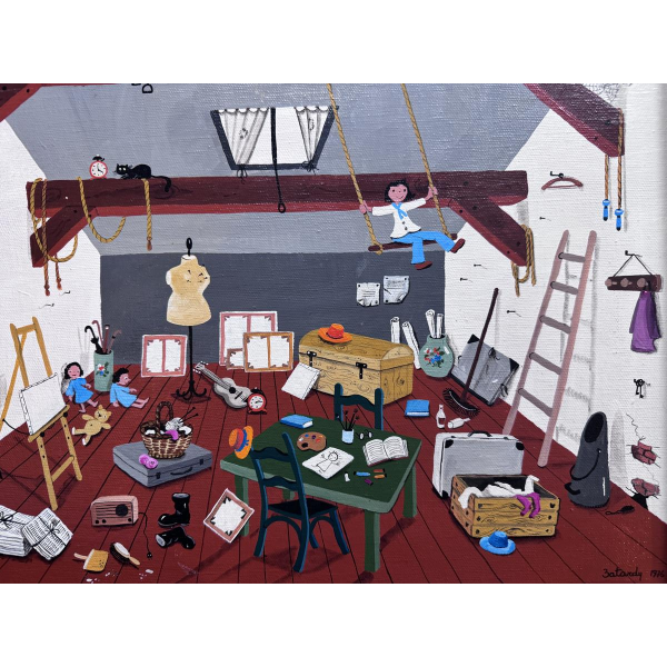 Marie-Louise BATARDY “In the attic” 1976 painting on canvas.