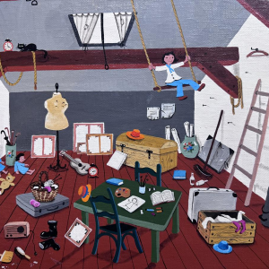 Marie-Louise BATARDY “In the attic” 1976 painting on canvas.