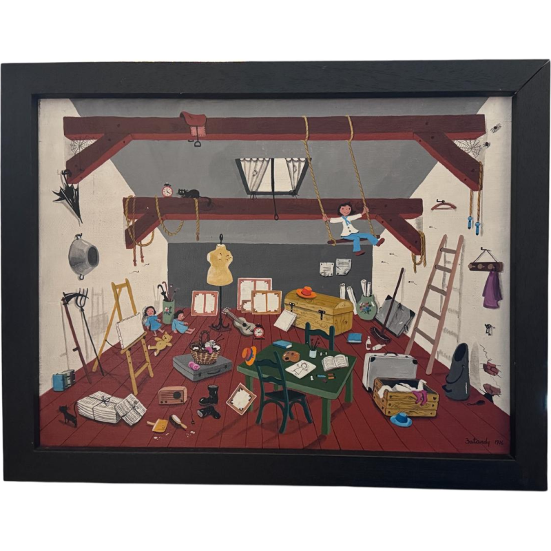 Marie-Louise BATARDY “In the attic” 1976 painting on canvas.