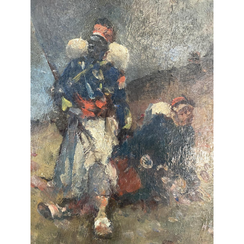Alphonse Chigot "Scène militaire" tableau huile sur panneau, XIXe siècle