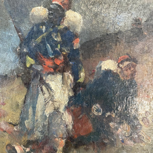 Alphonse Chigot "Scène militaire" tableau huile sur panneau, XIXe siècle