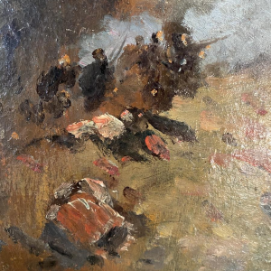 Alphonse Chigot "Scène militaire" tableau huile sur panneau, XIXe siècle