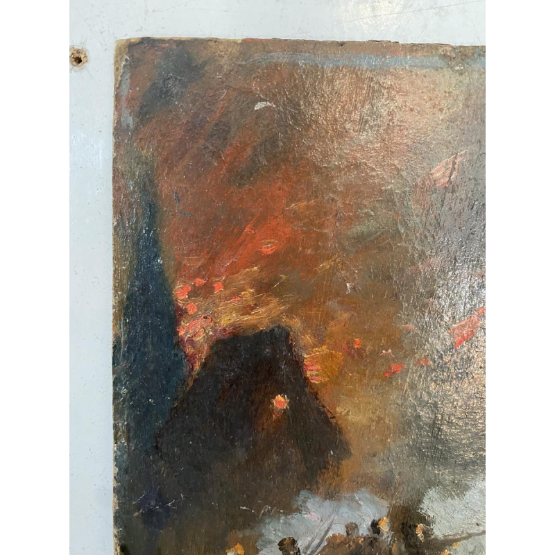 Alphonse Chigot "Militaire scène", olieverfschilderij op paneel, 19e eeuw.